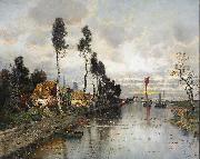 Karl Heffner Hollandische Flublandschaft wahrend eines Gewitters oil painting
